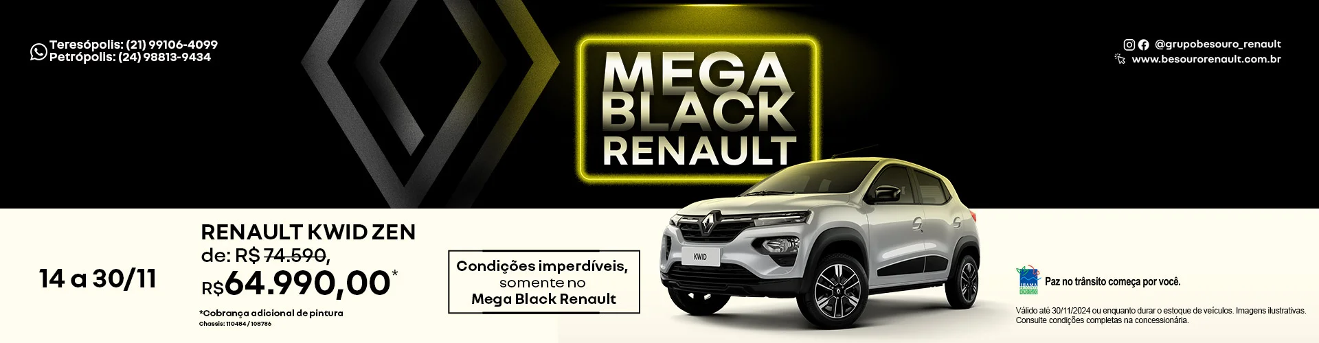 Mega Black Renault Kwid promoção Renault Serra Petropolis e Teresopolis