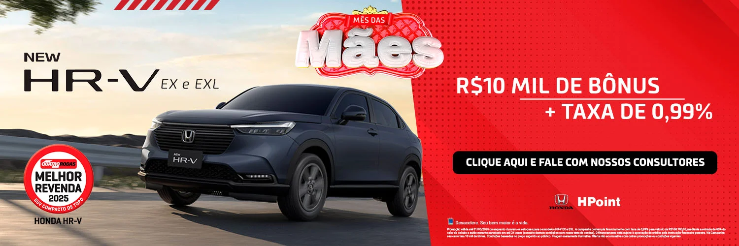 HR-V EX e EXL com 10 mil de bônus + taxa de 0,99%
