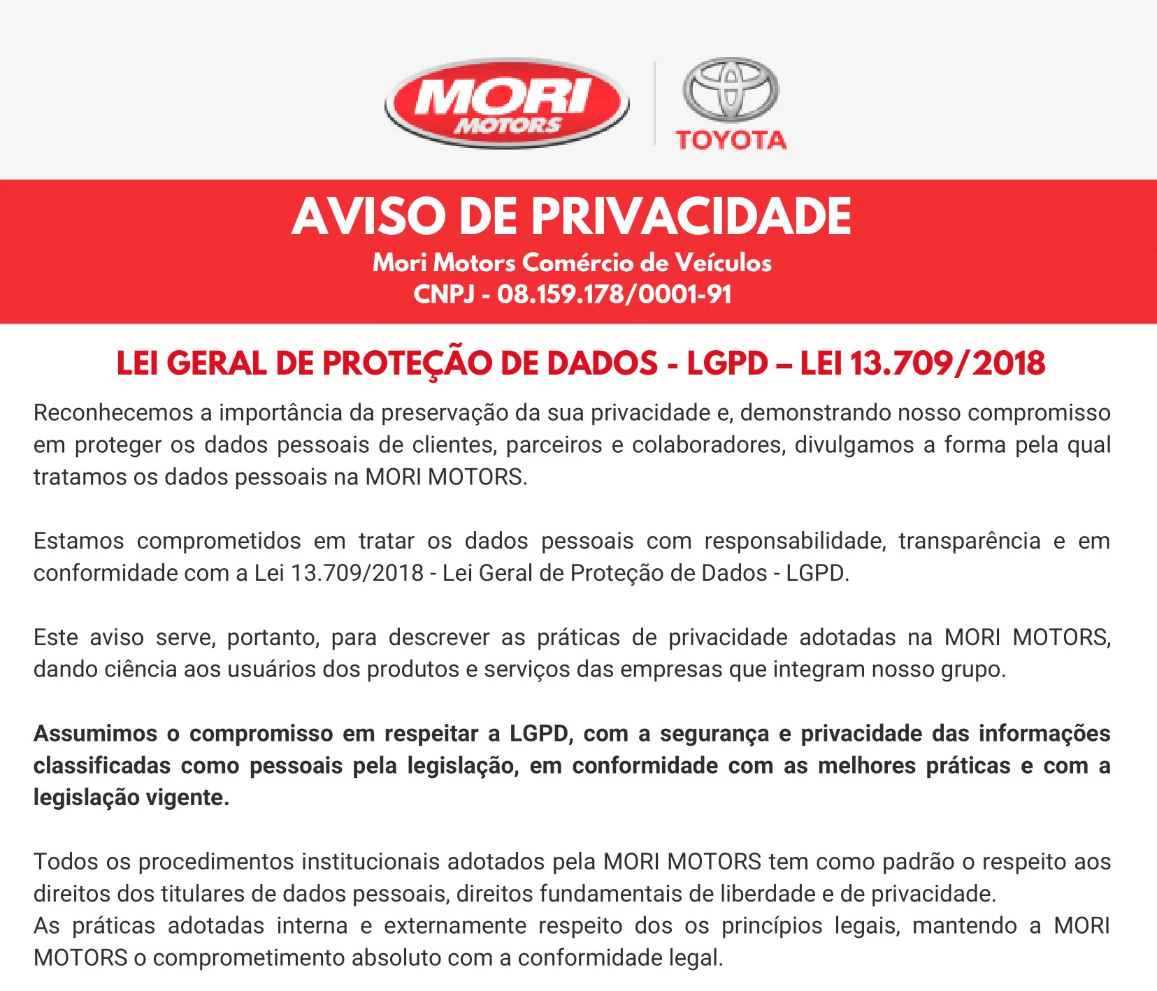 Política de Privacidade Mori Motors